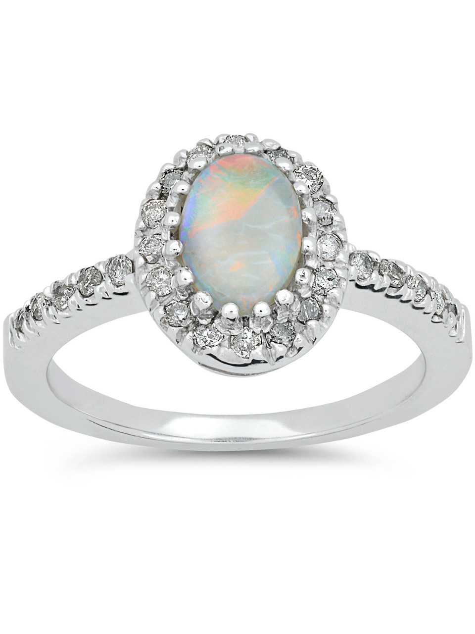 oval opal and diamond halo ring