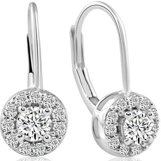 a pair of silver diamond halo earrings
