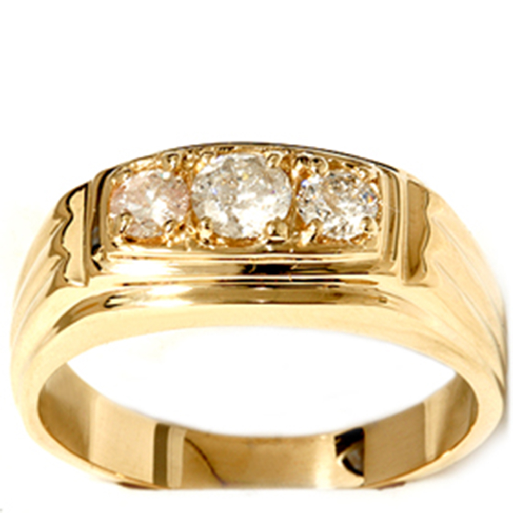 Mens 3/4CT Three Stone Diamond Wedding Anniversary Ring 14K Yellow Gold