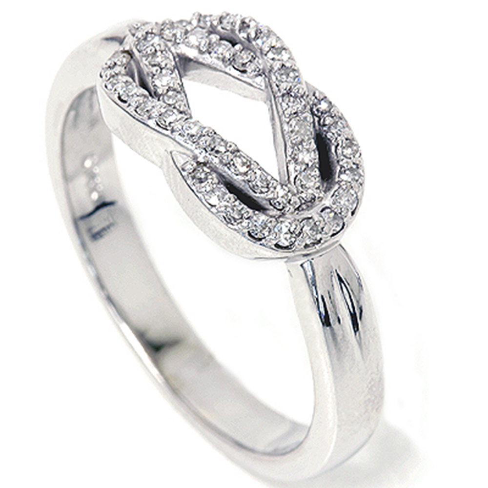 Womens 1/4ct Diamond Knot Everlong SOLID 14K White Gold Anniversary Ring