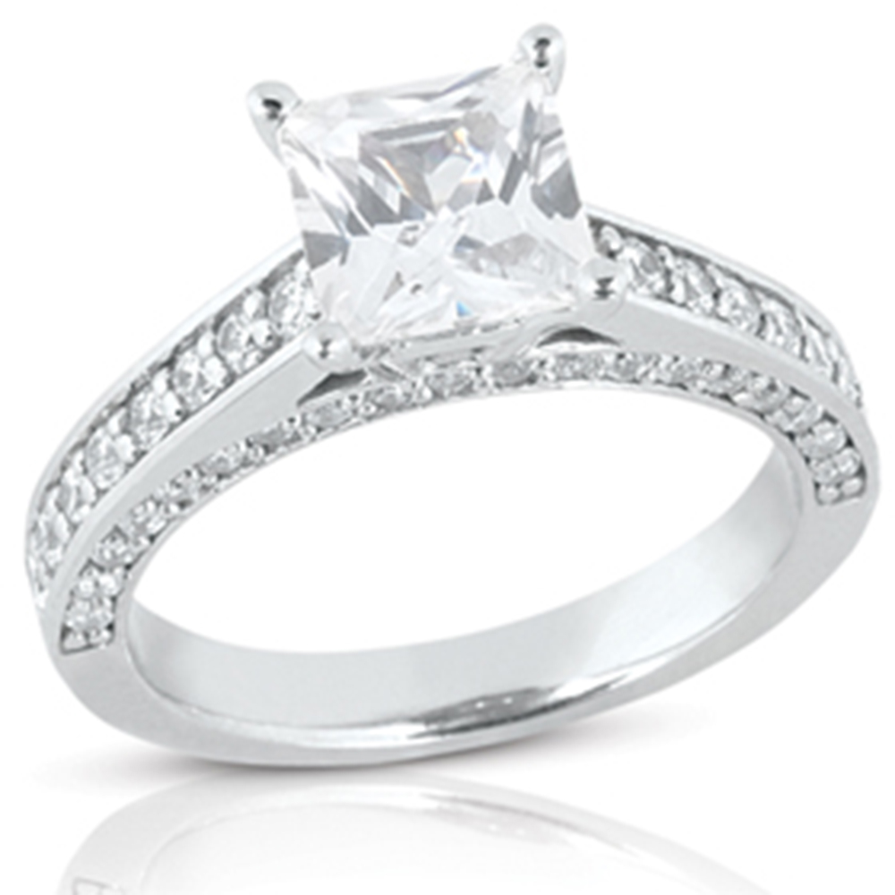 1 5 8ct Princess  Cut  Pave  Diamond Engagement  Ring  14K 
