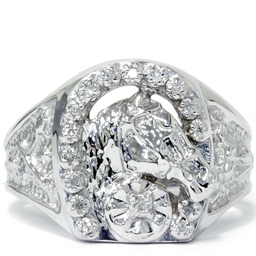 Mens Diamond Lucky Horseshoe Ring 10K White Gold eBay