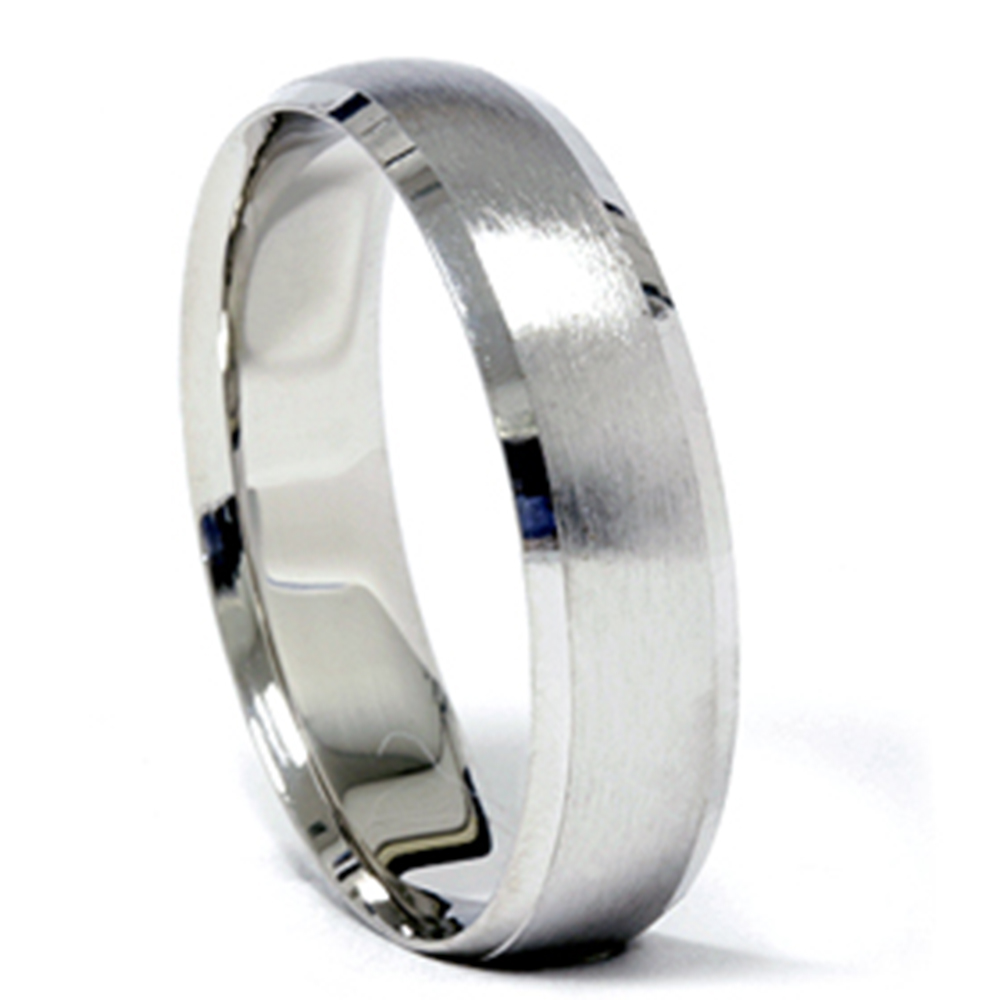 Platinum Wedding Band Mens Brushed Beveled Ring eBay