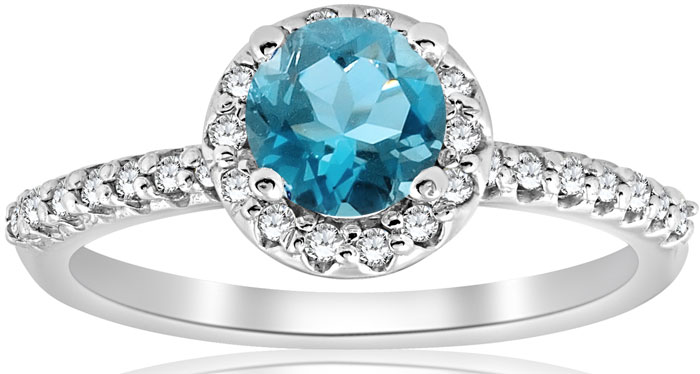 blue diamond halo ring