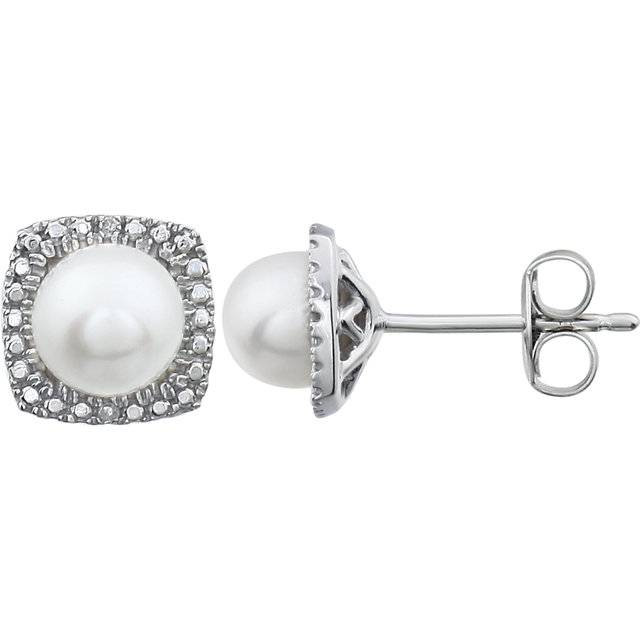 sterling silver freshwater cultured pearl diamond earrings