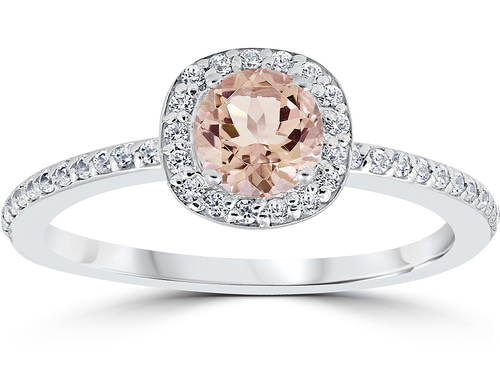 Halo morganite engagement ring