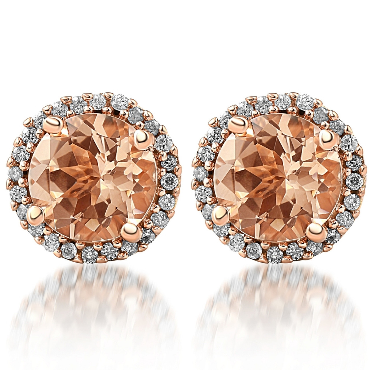 morganite rose gold halo studs