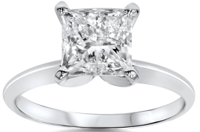 single square cut diamond ring set in white gold