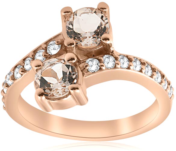 two stone engagement ring in rose gold setting