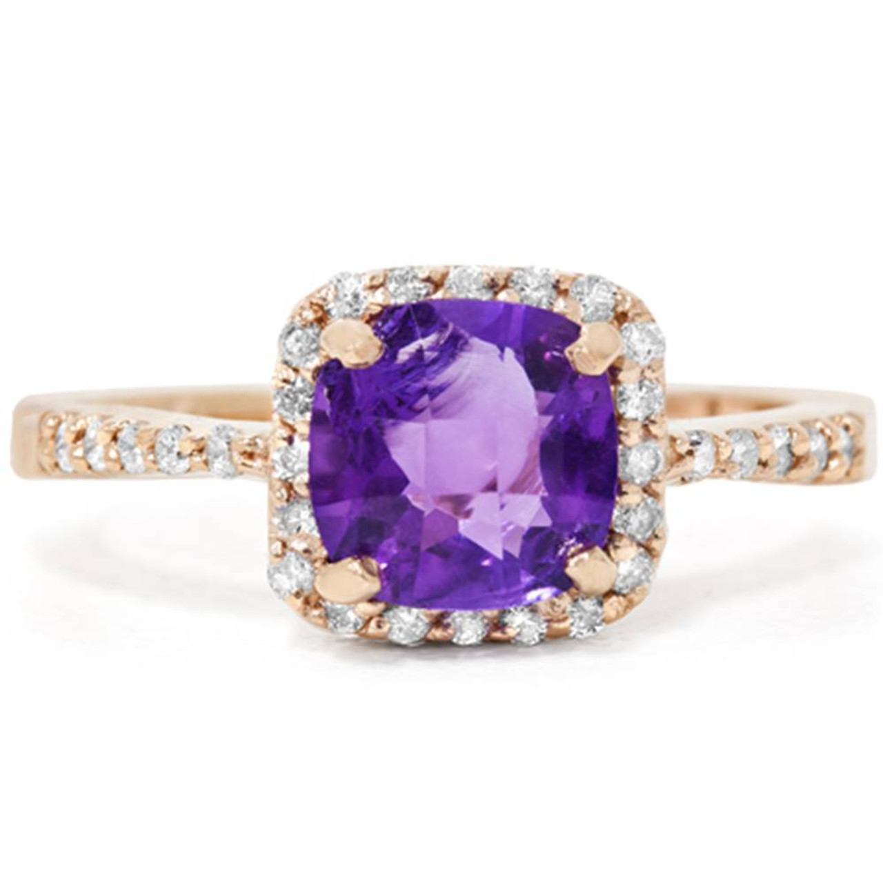 rose gold cushion amethyst diamond ring