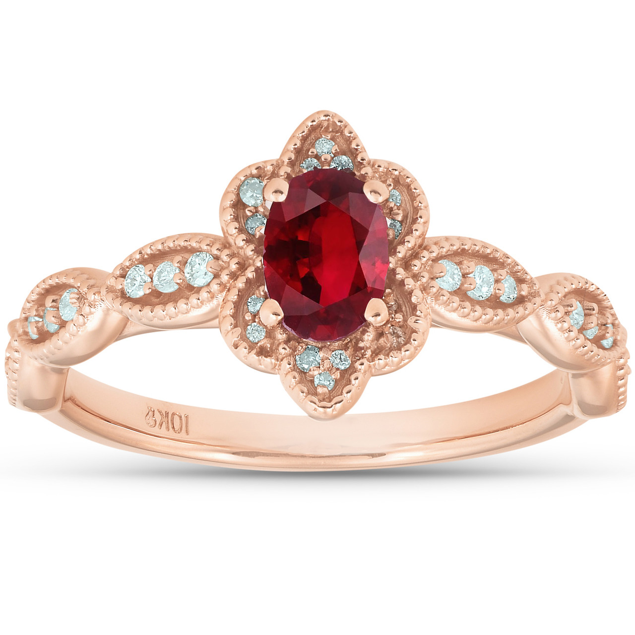 ruby and diamond halo rose gold engagement ring