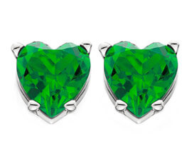 1ct Heart Shape Simulated Emerald Studs Earrings 14K White Gold