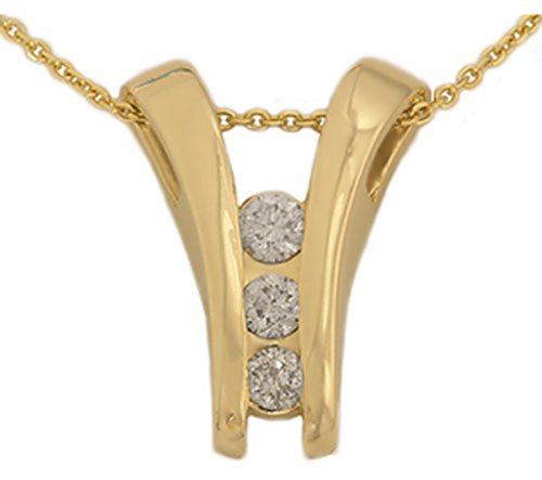 yellow gold three diamond pendant