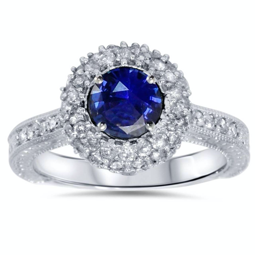 vintage sapphire and diamond halo ring