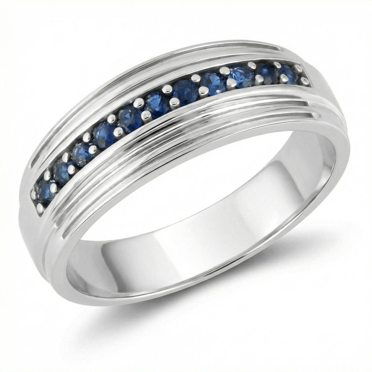 5/8Ct Blue Sapphire Band Men's Wedding Ring in White, Yellow, or Rose