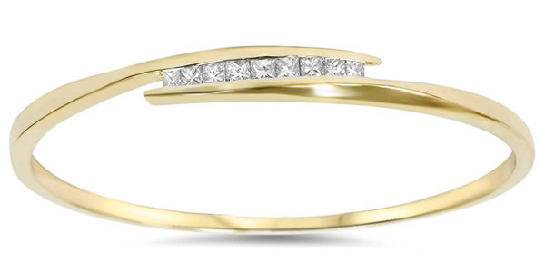 yellow gold bangle with princess diamonds