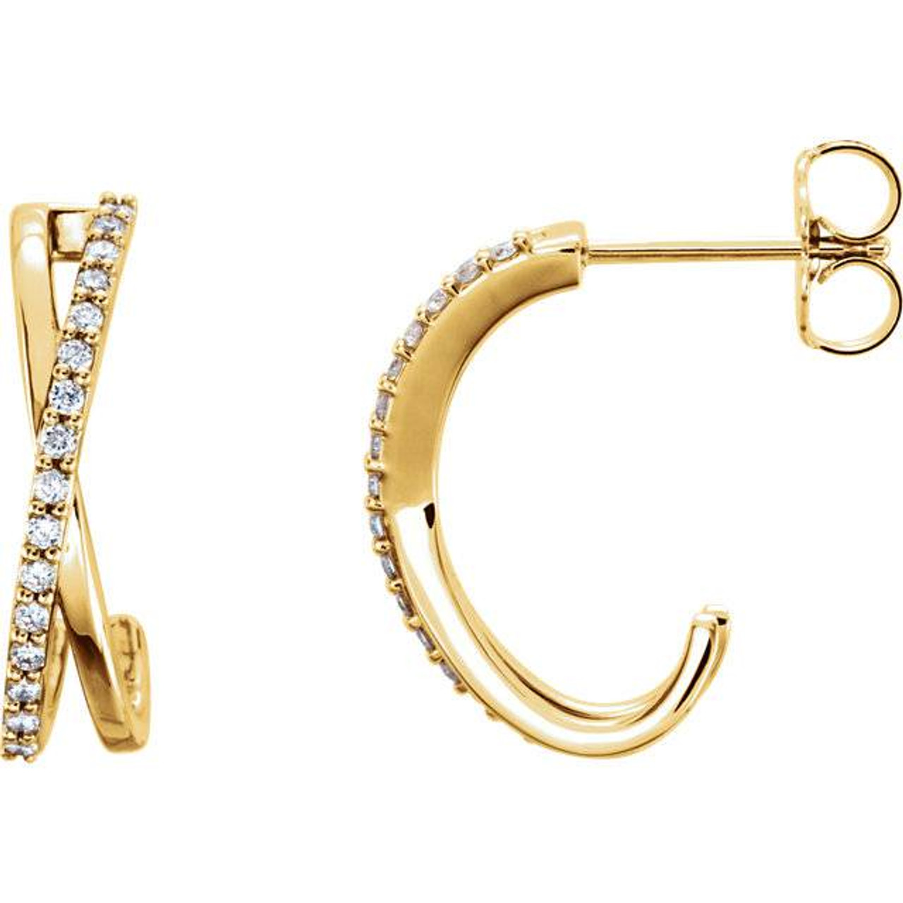 yellow gold diamond criss-cross hoops